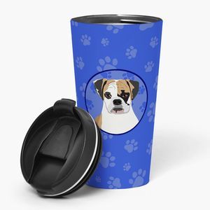 English Bulldog Tricolor #2  Stainless Steel 16 oz  Tumbler, Blue